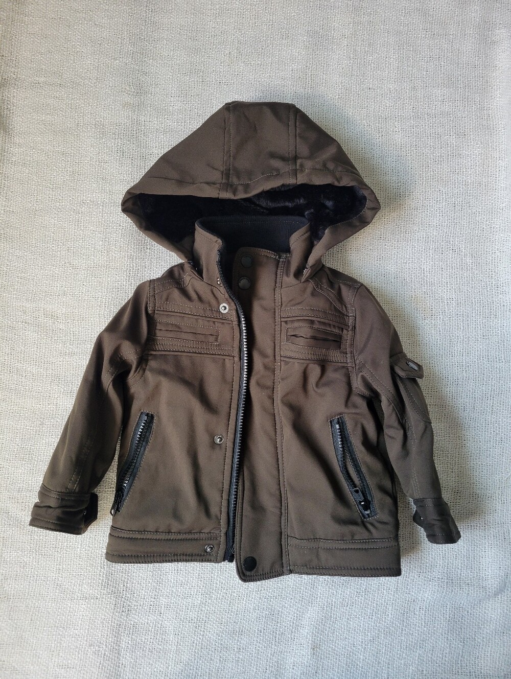 Urban Republic Green Toddler Hooded Puffer Jacket with Faux-Fur Trim